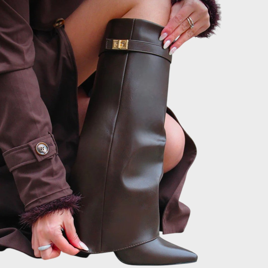 Luna | Skórzane Botki z Wysoką Cholewką