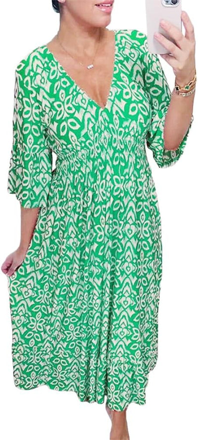 Janie | Długa sukienka w stylu boho z dekoltem w serek