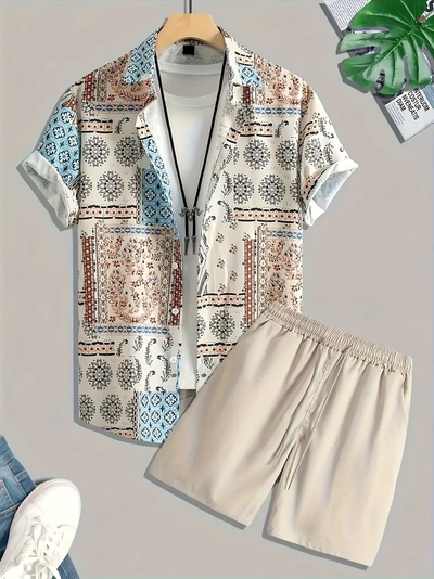 PaisleyChic | Męska koszula etniczna i szorty z nadrukiem paisley