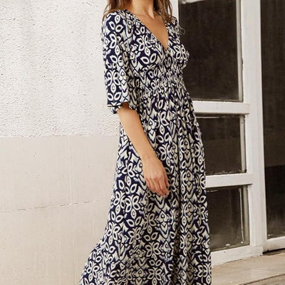 Janie | Długa sukienka w stylu boho z dekoltem w serek