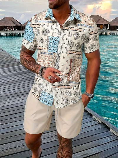 PaisleyChic | Męska koszula etniczna i szorty z nadrukiem paisley