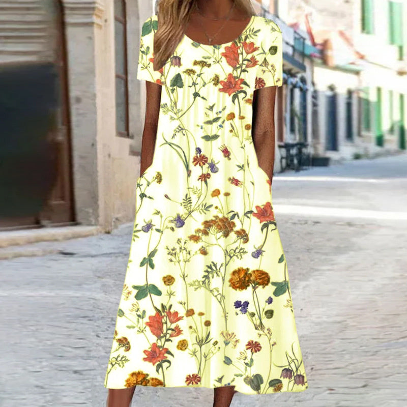 EleganceBloom | Elegancka sukienka z kwiatowym wzorem na brzuchu