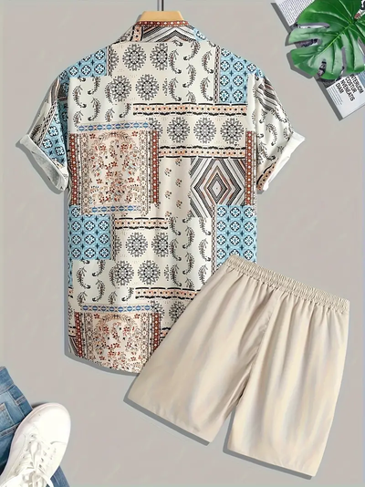 PaisleyChic | Męska koszula etniczna i szorty z nadrukiem paisley
