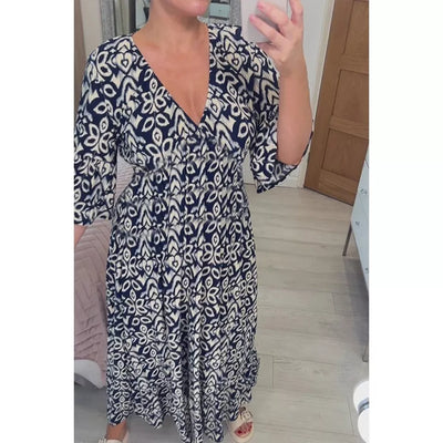 Janie | Długa sukienka w stylu boho z dekoltem w serek