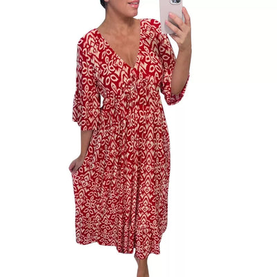 Janie | Długa sukienka w stylu boho z dekoltem w serek