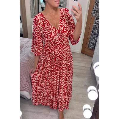 Janie | Długa sukienka w stylu boho z dekoltem w serek