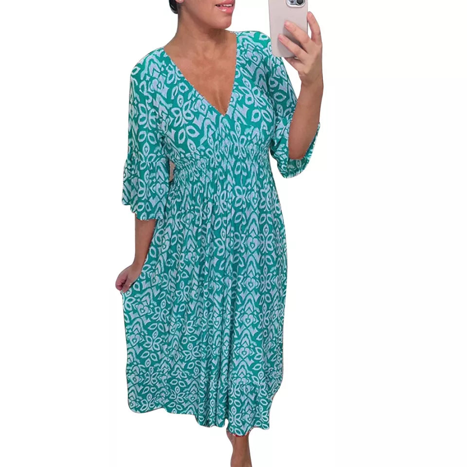 Janie | Długa sukienka w stylu boho z dekoltem w serek