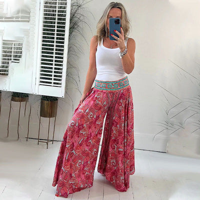 Spodnie maxi Elaroza z nadrukiem paisley w stylu etnicznym