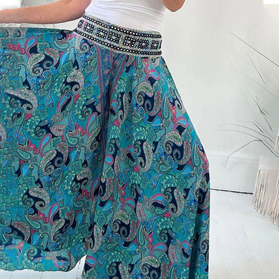 Spodnie maxi Elaroza z nadrukiem paisley w stylu etnicznym