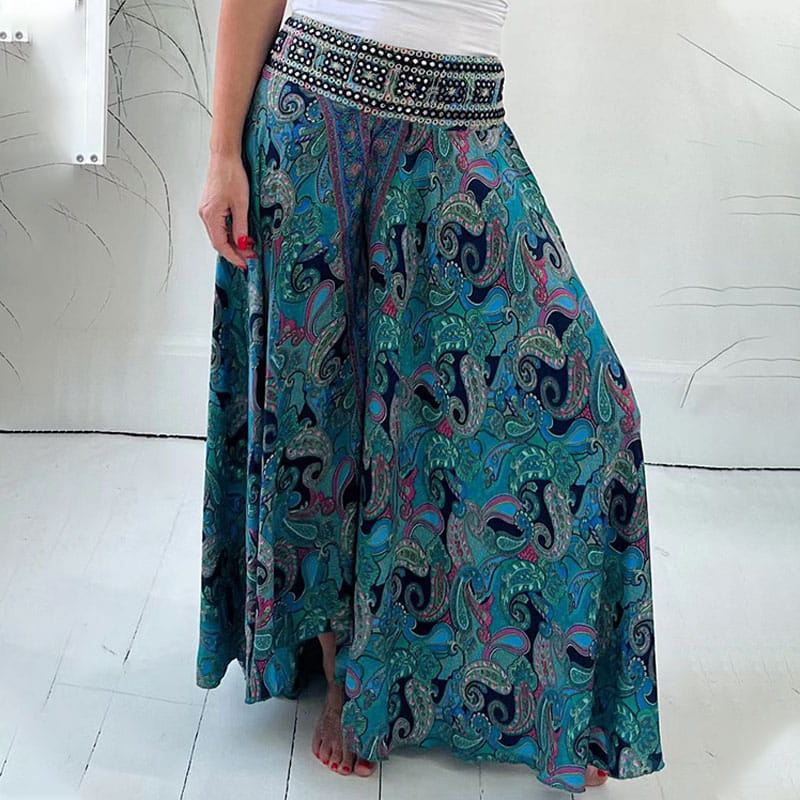 Spodnie maxi Elaroza z nadrukiem paisley w stylu etnicznym