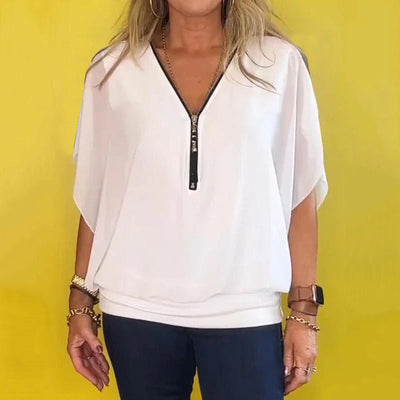 CasualChic Zip | Luźny top z szyfonu z zamkiem błyskawicznym dla kobiet
