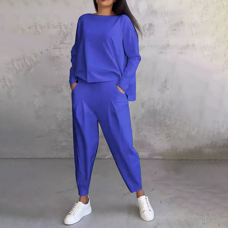 EaseWear Duo | Dwuczęściowy komplet: bluzka z długim rękawem i okrągłym dekoltem oraz spodnie