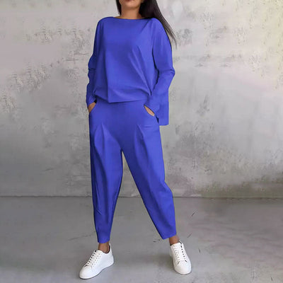 EaseWear Duo | Dwuczęściowy komplet: bluzka z długim rękawem i okrągłym dekoltem oraz spodnie