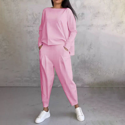 EaseWear Duo | Dwuczęściowy komplet: bluzka z długim rękawem i okrągłym dekoltem oraz spodnie